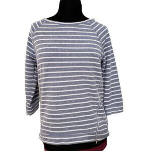 Onque Casuals Striped Side Zipper Crewneck Pullover Top Medium